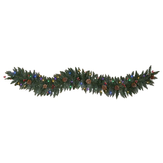 6ft. LED Snow Dusted Pinecones &#x26; Berries Garland